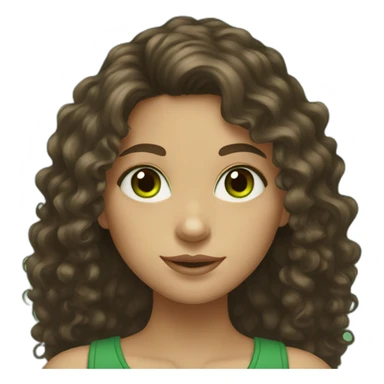 girl with dark brown long curly hair, light skin and green eyes sticker