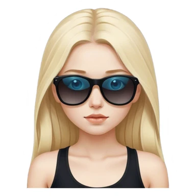 Long blond hair blue eyed girl pale skin with black sunglasses on head and black tank top  sticker