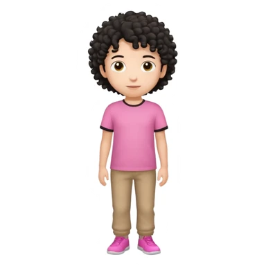 Kid boy wearing pink T-shirt, black curly hair, full body sticker