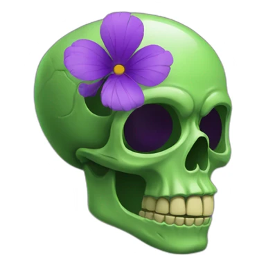 Green skull with purple flower coming out from eye socket sticker