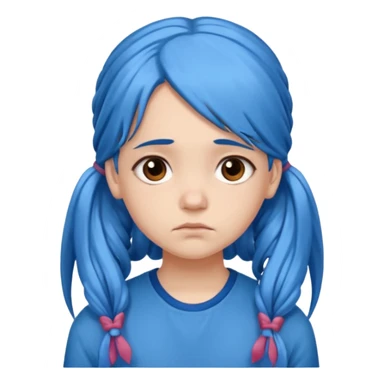 long blue hair girl in pig tails with brown eyes upset sticker