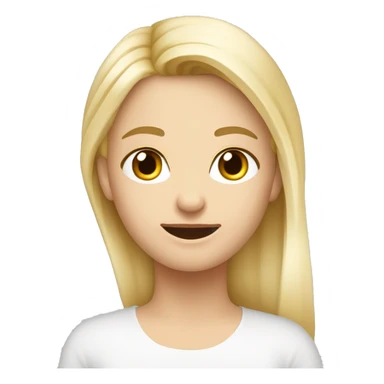 Blondýna, vlasy po prsa, široký úsměv a velká brada, modré oč, kulatý obličej, výrazné obočí sticker