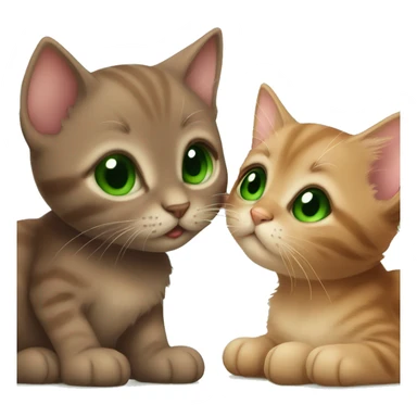 Brown kitten with green eyes giving a kiss to a little brown kitten with brown eyes  sticker