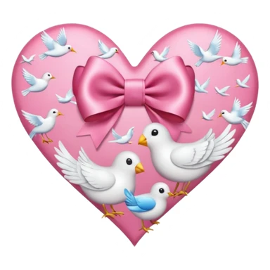 heart with birds, pink bow with heart pattern on the bow sticker