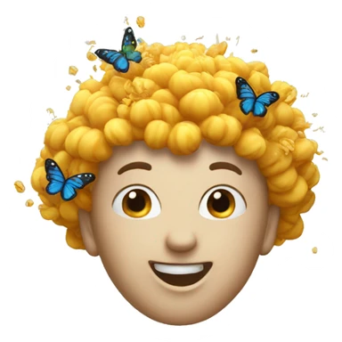 standard exploding head emoji but smiling and with butterflies going out of head sticker