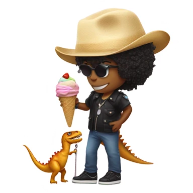 Michel Jackson eating ice cream with a pet dino on a leash sticker