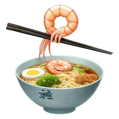 shrimp ramen bowl with pork and fishcake chopsticks  sticker