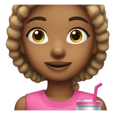 Girl holding tumbler with workout clothes and smiling sticker