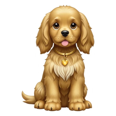 cinematic-[cocker spaniel dog]-realistic-full-body-sitting-emoji,-tail-resting-loosely-beside-its-paws,-head-tilted-dramatically,-scruffy-[solid gold]-fur,-simplified-yet-realistic-focused-features,-highly-detailed,-glowing-with-an-almost-sarcastic-glow sticker