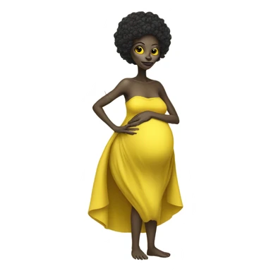 Pregnant black alien woman, full body in jellow  dress sticker
