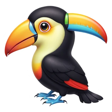 Cinematic Cute Toucan Portrait Emoji, Head tilted playfully and inquisitively, with a delightfully vibrant beak and round, sparkling eyes filled with tropical charm, Simplified yet irresistibly adorable features, highly detailed, glowing with a warm, inviting tropical glow, high shine, affectionate and lively, stylized with a touch of whimsical exotic flair, soft glowing outline, capturing the essence of a mischievous yet loving toucan that seems as if it could flutter out of the screen into your arms! sticker