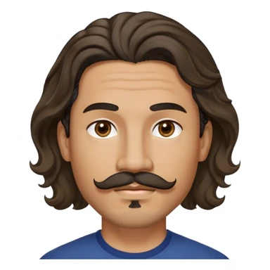 Mixed race man with long, wavy hair with a center part, a small diamond stud earring in each earlobe, a mustache over the top lip, and a wavy goatee on the chin. Head only!!! No shoulders or torso. No wrinkles. Parting of the hairpin the direct center of the head. Don't forget the earrings. sticker