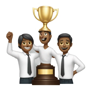 3 people holing up a trophy sticker