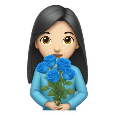 a Asian girl hold blue roses sticker