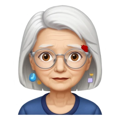 Create me emoji of an old lady. mid-size white hair to left side. Square glasses. Brown eyes. Rounded face sticker