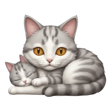 grey and white small cat with its eyes closed lying down with his paw curled under his head holding it up sticker
