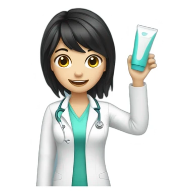 Smart dentist girl waving black hair sticker