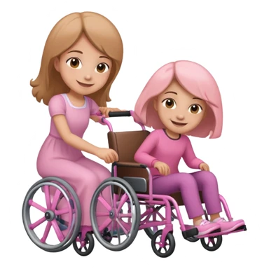 One light brown sister pushing her brown sister in a pink wheelchair sticker