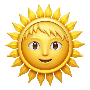 A radiant golden sun, with long, bright rays surrounding it, an intense yellow center, detailed 3D emoji style, neutral background, soft and vibrant lighting.  sticker