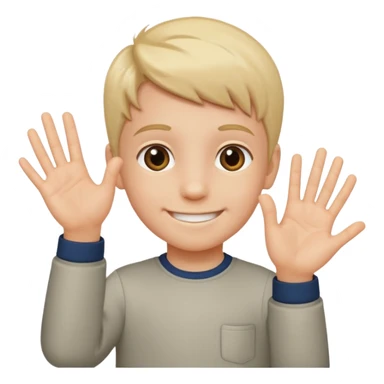 A kid holding a 6 on they left hand and 7 on right sticker