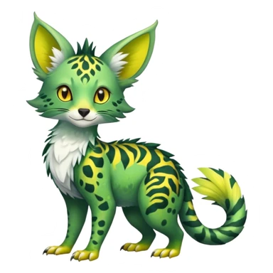 Feral Rare Fantasy vibrant tropical Vernid-Trico-species by LiLaiRa, random markings, tufted tail, tufted ears, full body sticker