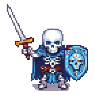 pixel art skeleton warrior wielding a sword sticker