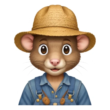 farmer rat in denim overalls with a straw hat sticker