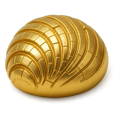 realistic shiny gold concha Mexican sweet bread with classic shell pattern sticker