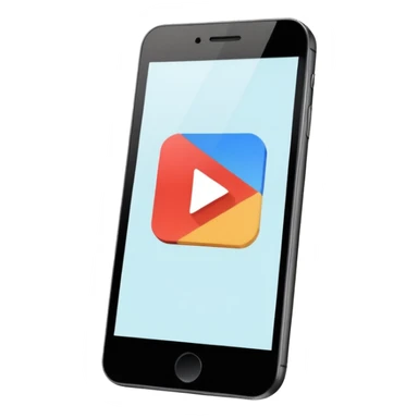 Minimalistic flat vector icon, iOS style, thin black contour on white background. Smartphone with play button and short video frames around it. Clean, no text, no shadows sticker