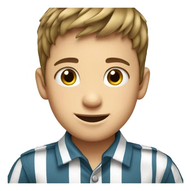 smiling boy in striped shirt remove two shirt buttons sticker