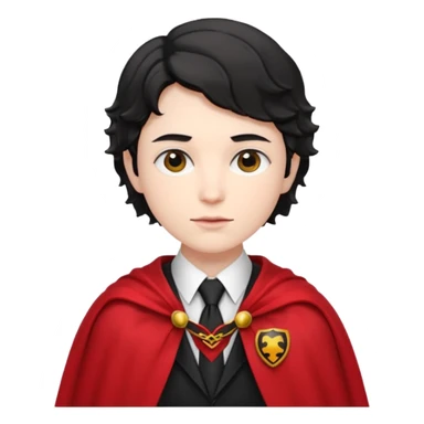Pale skin, short black wavy hair, red and black cape, tie. A traditional vampire look. sticker