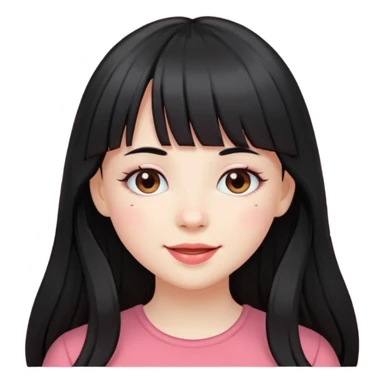 Pale girl with long black hair with bangs, happy sticker