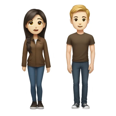 south korean girl and tall white guy with brown hair sticker
