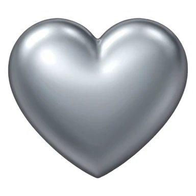 Liquid chrome heart emoji, silver metallic color, iOS emoji style, smooth reflective surface, rounded shape, realistic highlights, minimal background sticker