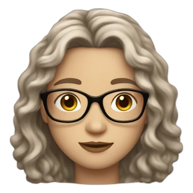 Non binary with pale skin long wavy brown hair glasses and a mole sticker