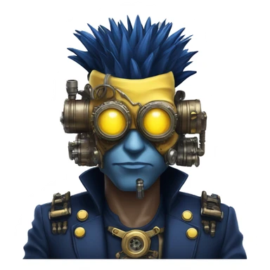 Navy blue Mohawk cyborg head with yellow steampunk goggles sticker
