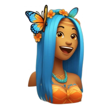 Cartoon Blue and orange girli tiki singing with butterfly and in the mike sticker