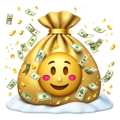 3D emoji style, money bag with dollar bills, New Year theme, snow particles, festive lighting, rich vibe, high detail, transparent background

 sticker