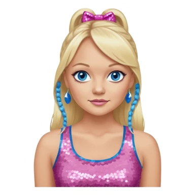 Emma Bunton with long blonde ponytail hair, blue eye, pink sequin crop top sticker