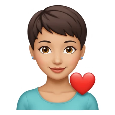 woman pixie cut dark brown hair, hispanic, brown oval eyes, heart shaped face sticker
