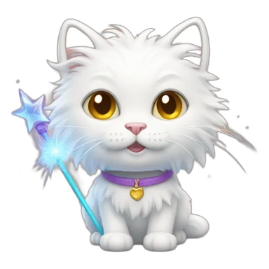 White fluffy cat with magic wand sticker