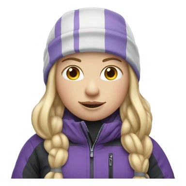 Chubby female long blonde hair skier with purpley-grey jacket and black pants sticker