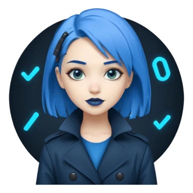 i want an emoji of a cool barb girl that likes blue, a techie girl that is like a matrix character sticker