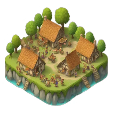 isometric view of a medieval village, festival mood, celebration, people celebrating sticker