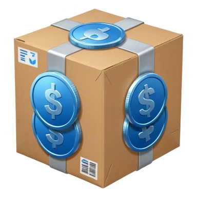 blue coins credit in a cardboard package sticker