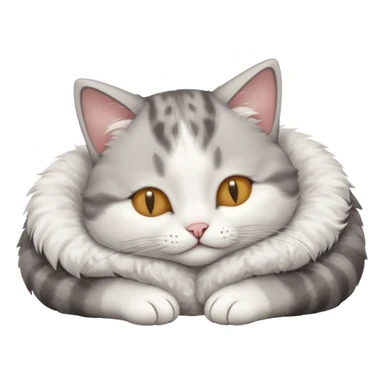 grey and white small cat with eyes closed lying down upside down with its head resting own paw sticker