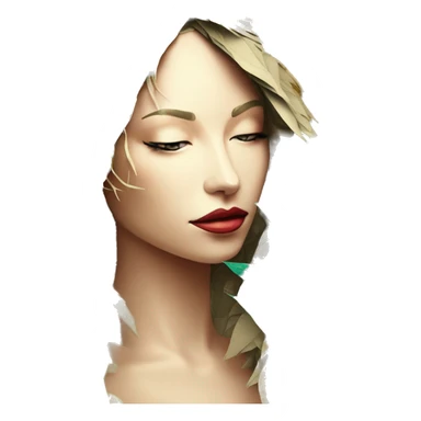  Hemp 420 lady face melting gold drizzle kintsugi multicoloured funky palm leaves tropical made of 420 origami newspaper roses hemp leaves bokeh and paper and hemp leaves in hair sticker