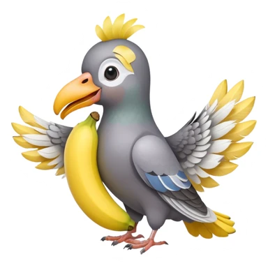 A pigeon holding a banana in his beak sticker