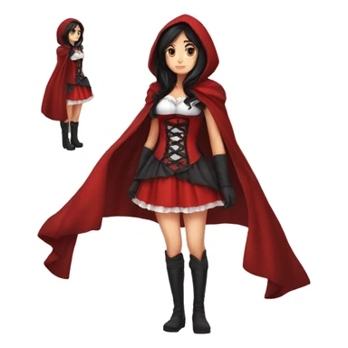 Little Red Riding Hood straight black hair corset and dress full body pose non-chibi sticker