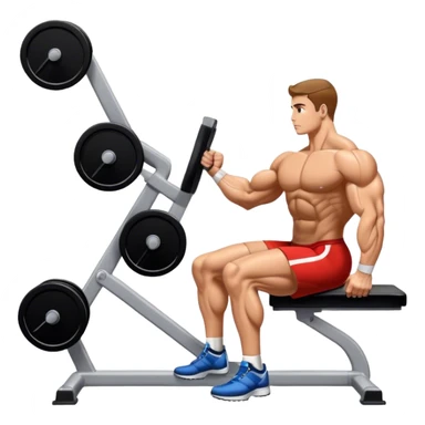 side-view bodybuilder seated weighted calf-raise machine lower leg exercise sticker